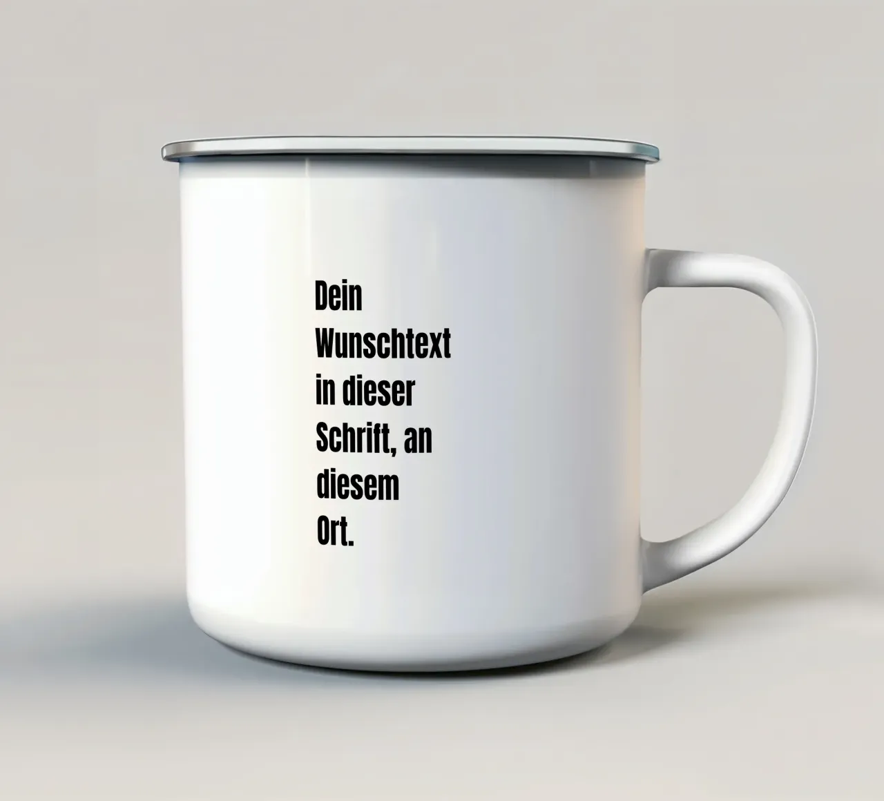 Wunschtext in schwarz weiß Emaille Tasse von WORTSPIEL