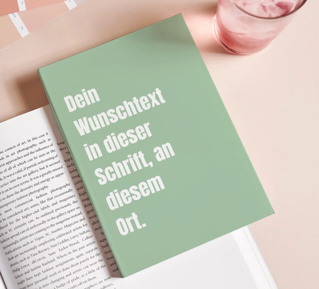 Wunschtext in grün weiß Notizbuch von WORTSPIEL