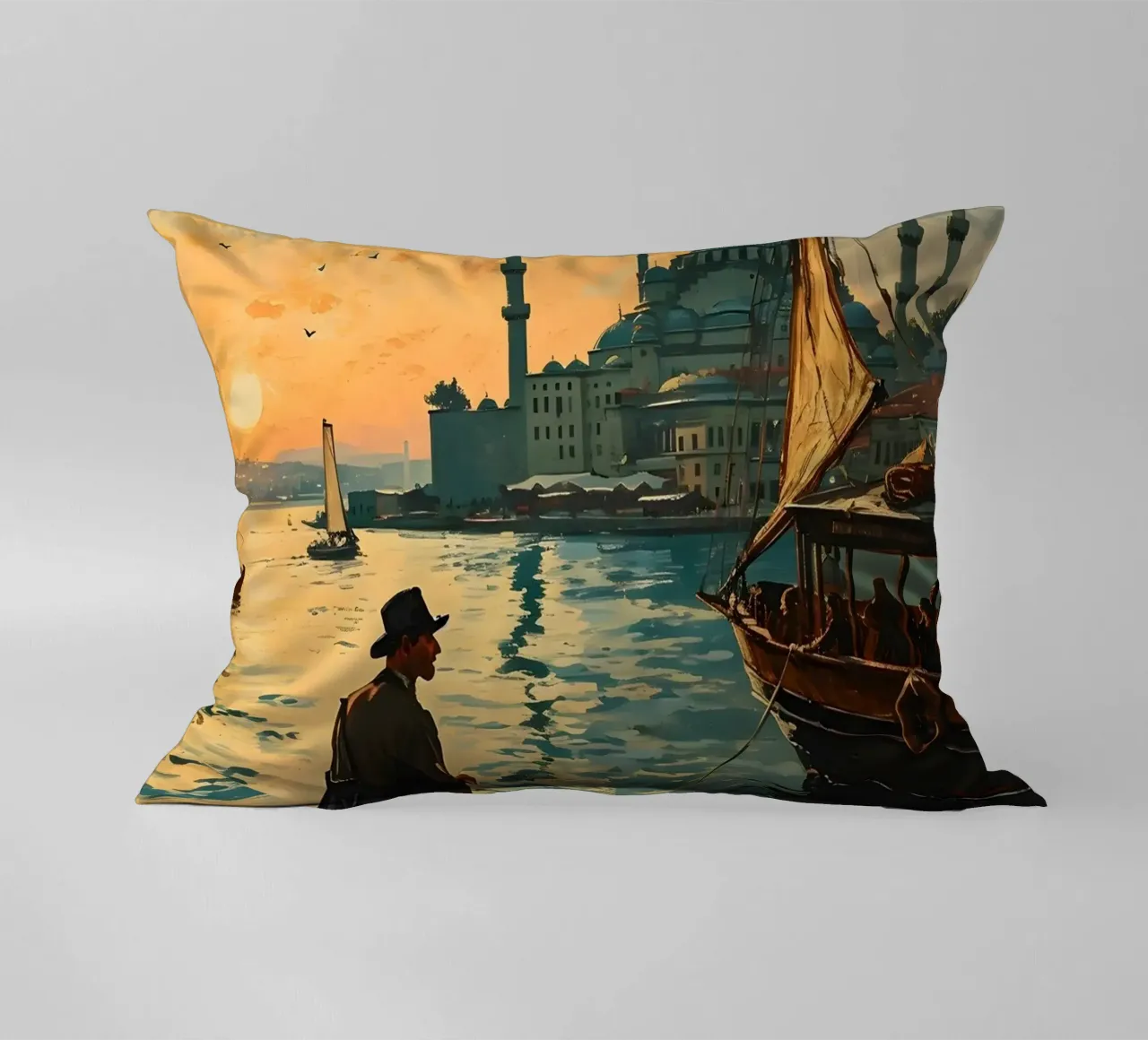 L'uomo di Istanbul sul Bosforo cuscino da Vintage Travel Art