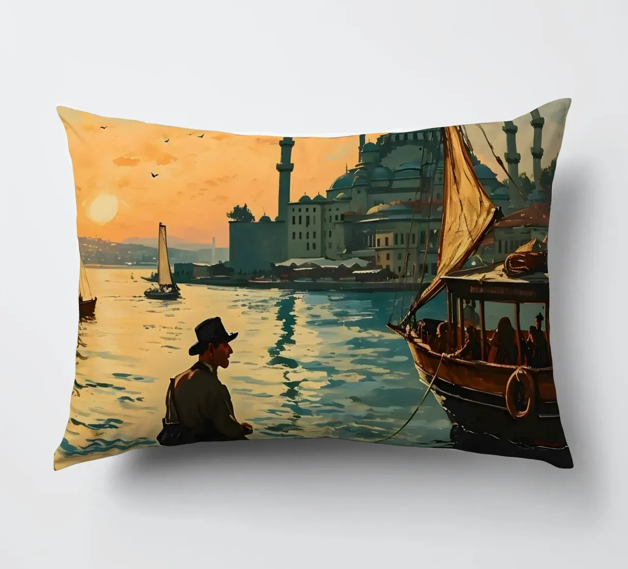 L'uomo di Istanbul sul Bosforo cuscino da Vintage Travel Art