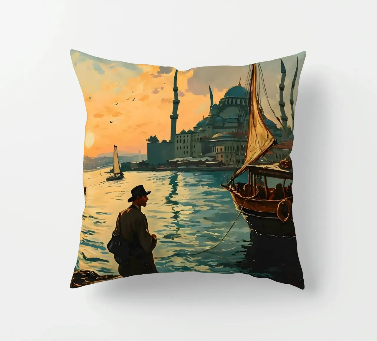 L'uomo di Istanbul sul Bosforo cuscino da Vintage Travel Art