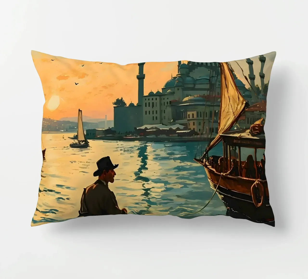 L'uomo di Istanbul sul Bosforo cuscino da Vintage Travel Art
