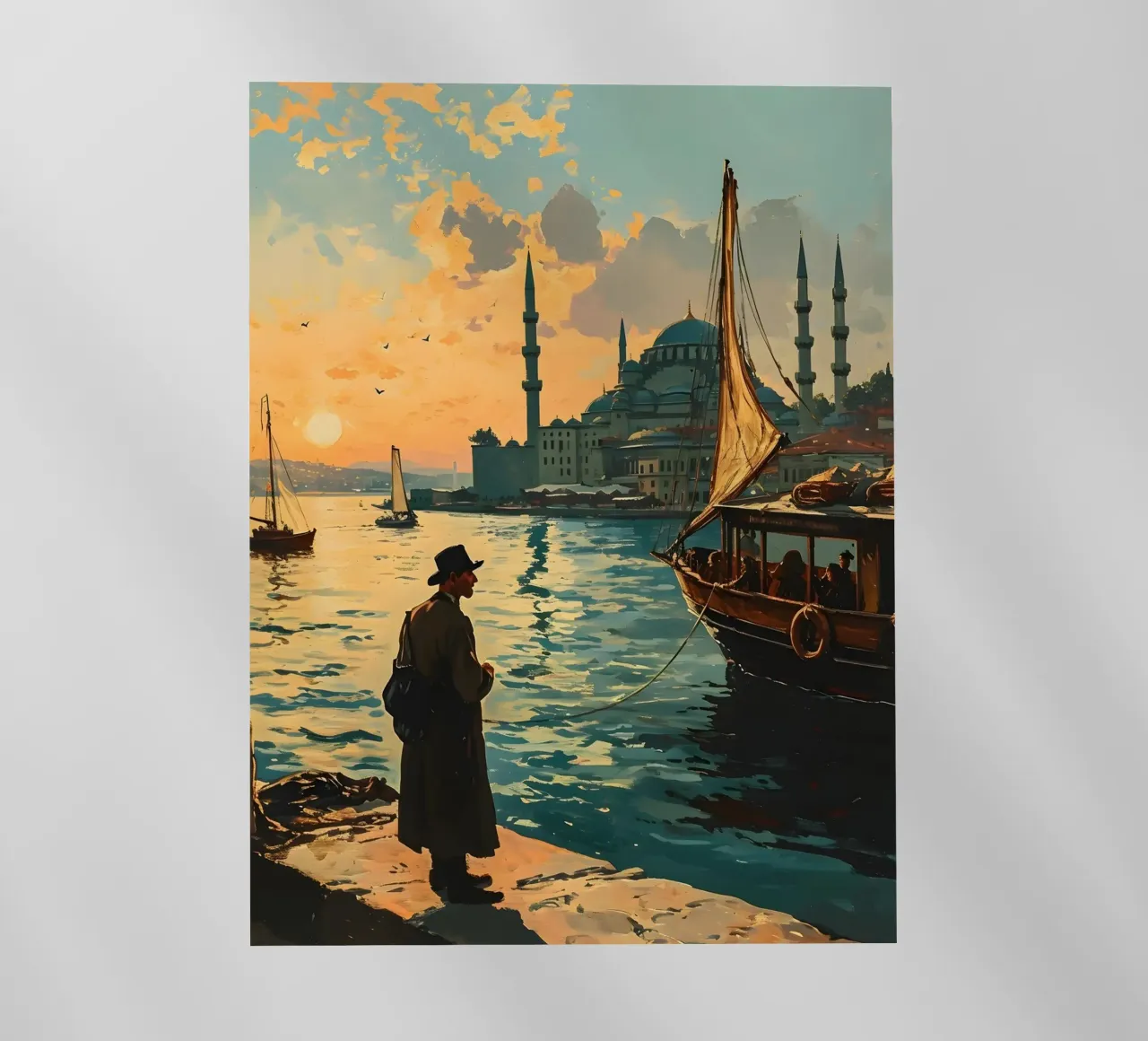 L'uomo di Istanbul sul Bosforo pellicola backlit da Vintage Travel Art