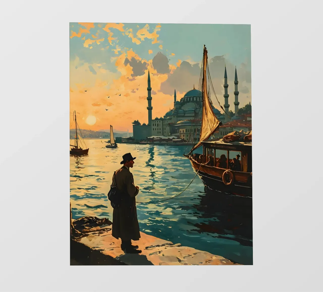 L'uomo di Istanbul sul Bosforo pellicola backlit da Vintage Travel Art