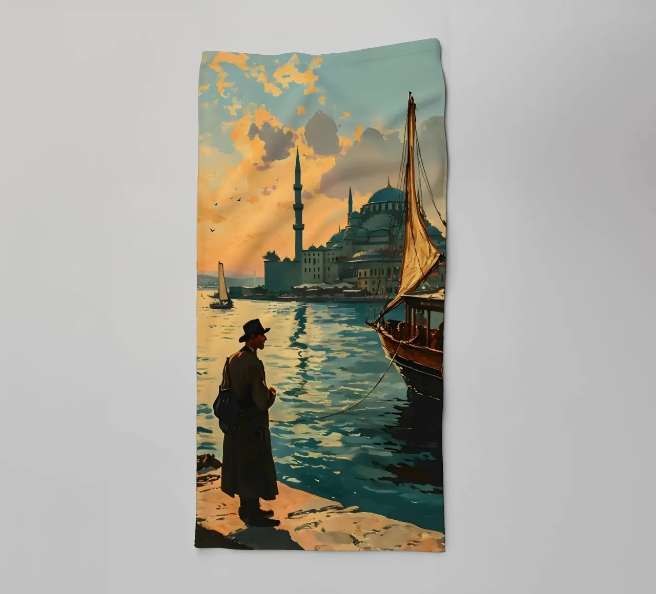 L'uomo di Istanbul sul Bosforo asciugamano da bagno da Vintage Travel Art