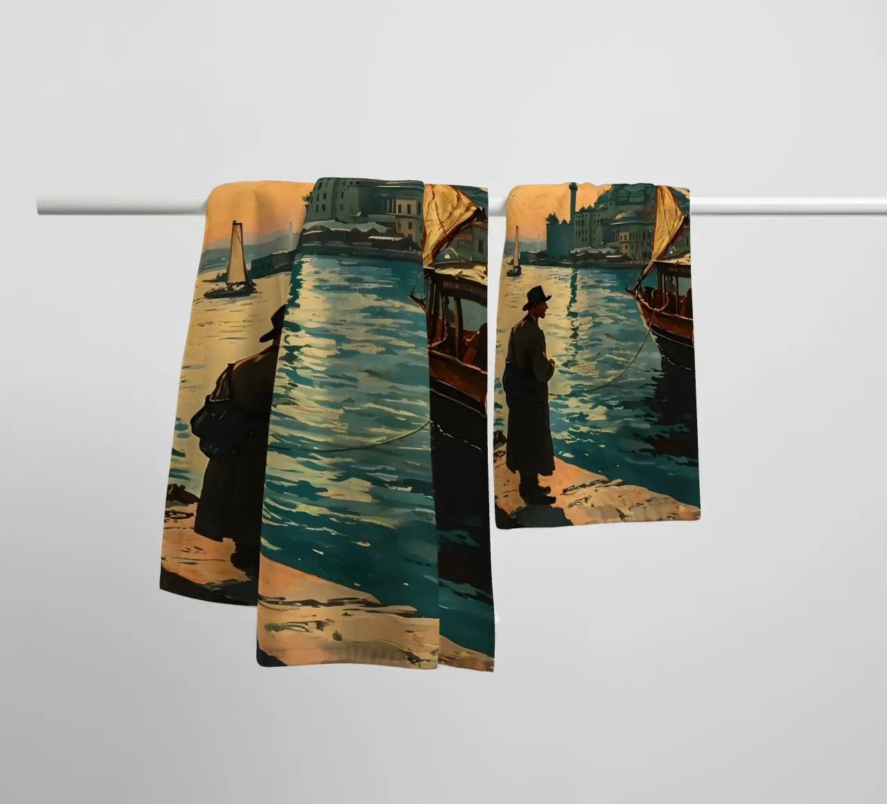 L'uomo di Istanbul sul Bosforo asciugamano da bagno da Vintage Travel Art