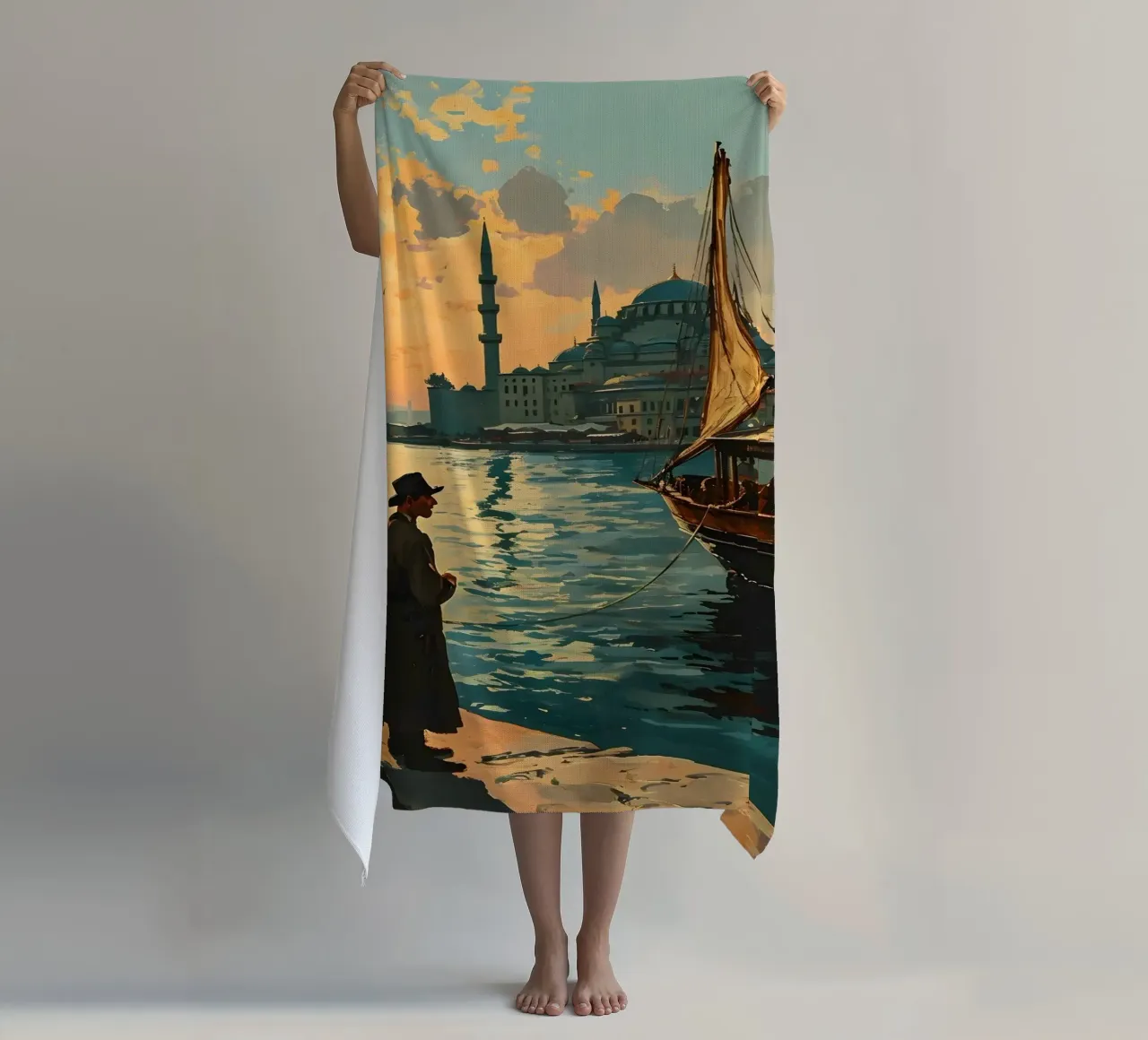 L'uomo di Istanbul sul Bosforo telo mare da Vintage Travel Art