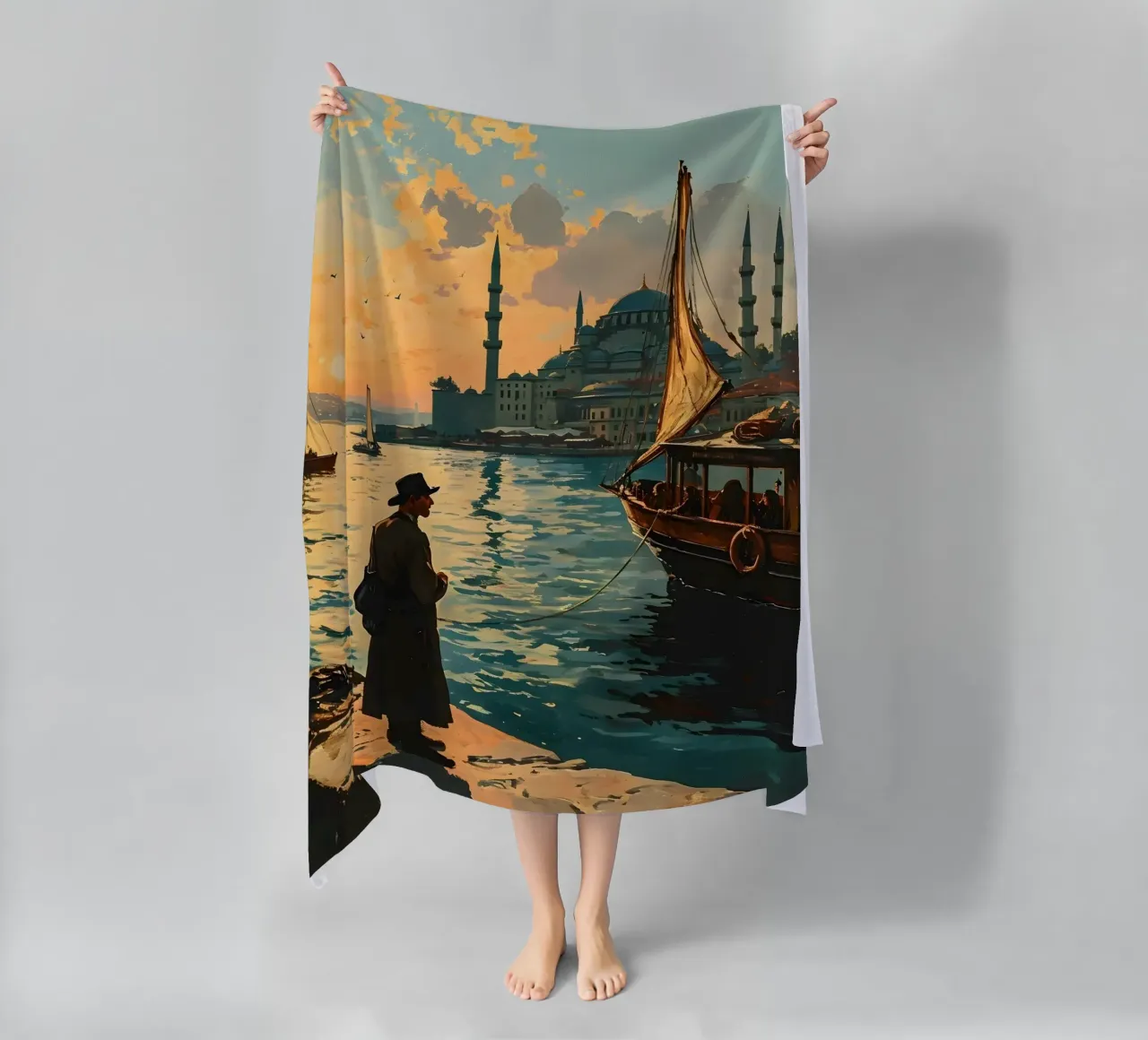 L'uomo di Istanbul sul Bosforo telo mare da Vintage Travel Art