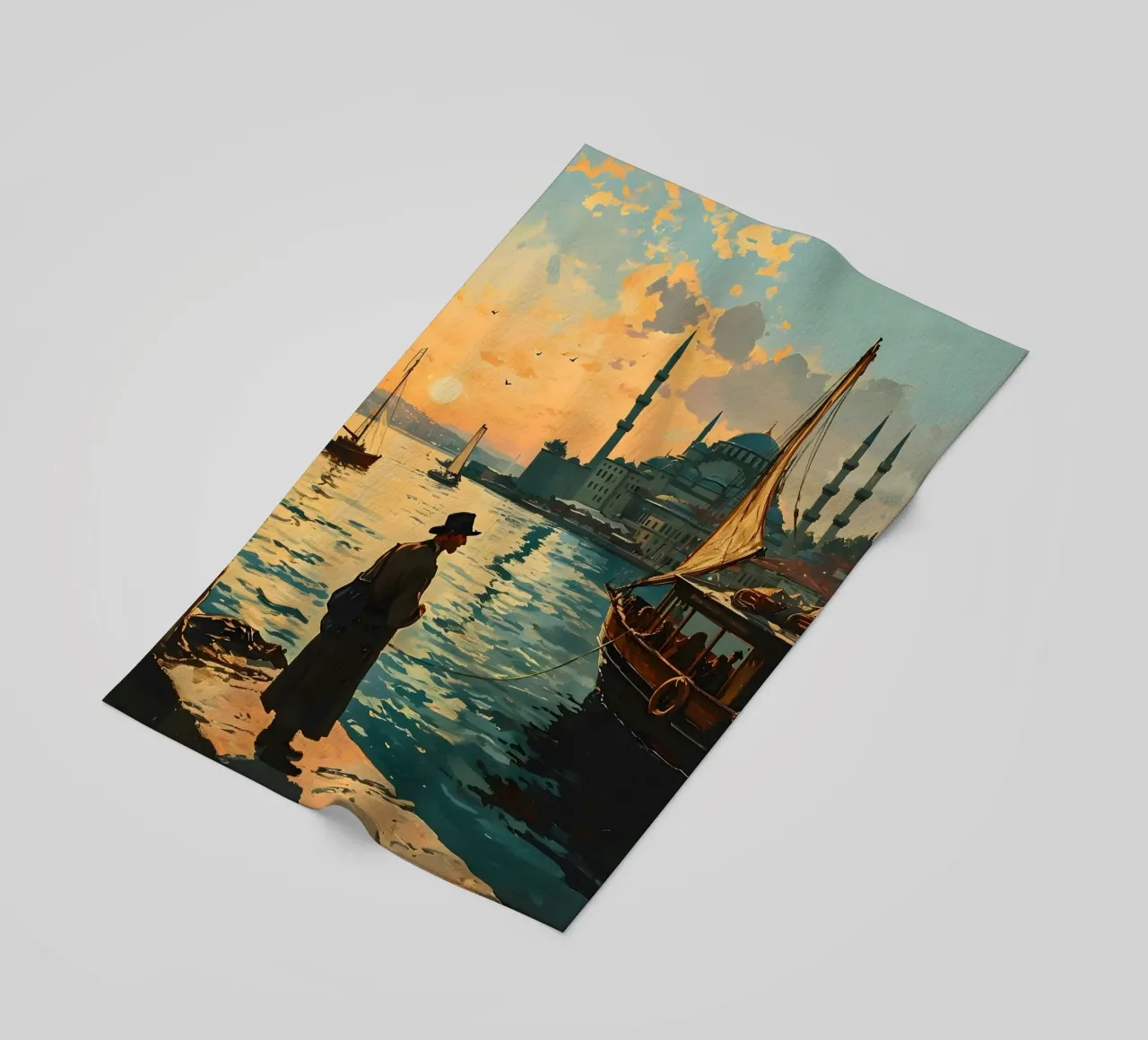L'uomo di Istanbul sul Bosforo telo mare da Vintage Travel Art