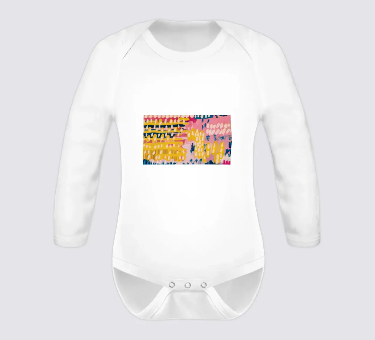 Electric Pixel Fields long-sleeve baby romper by Sublime Layers