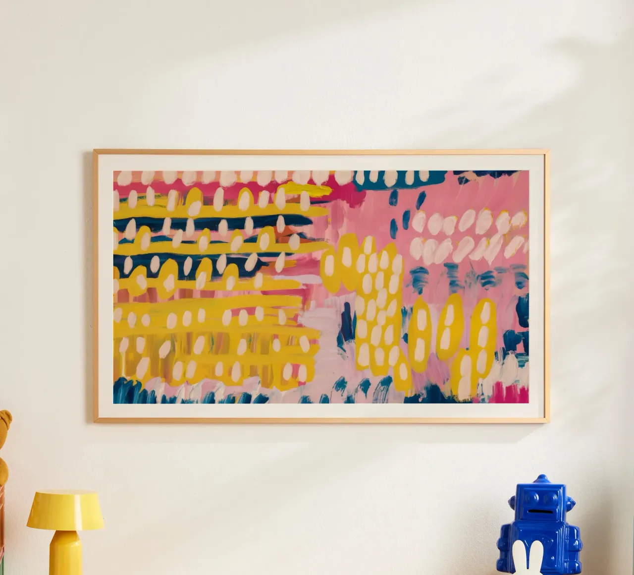 Campi elettrici a pixel poster con telaio in legno da Sublime Layers