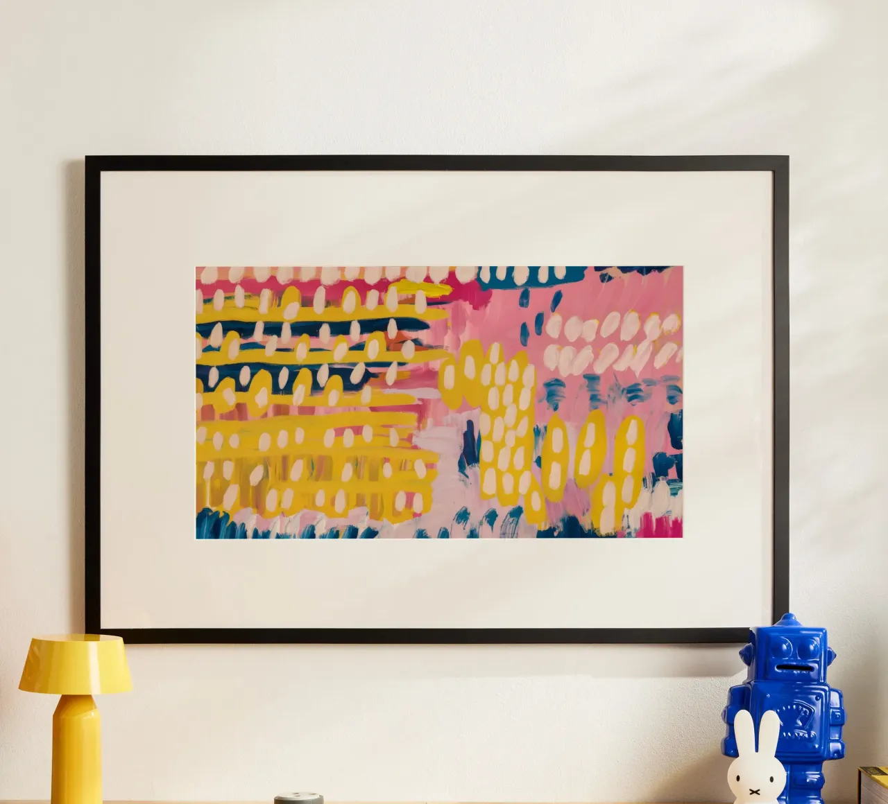 Campi elettrici a pixel poster con telaio in legno da Sublime Layers