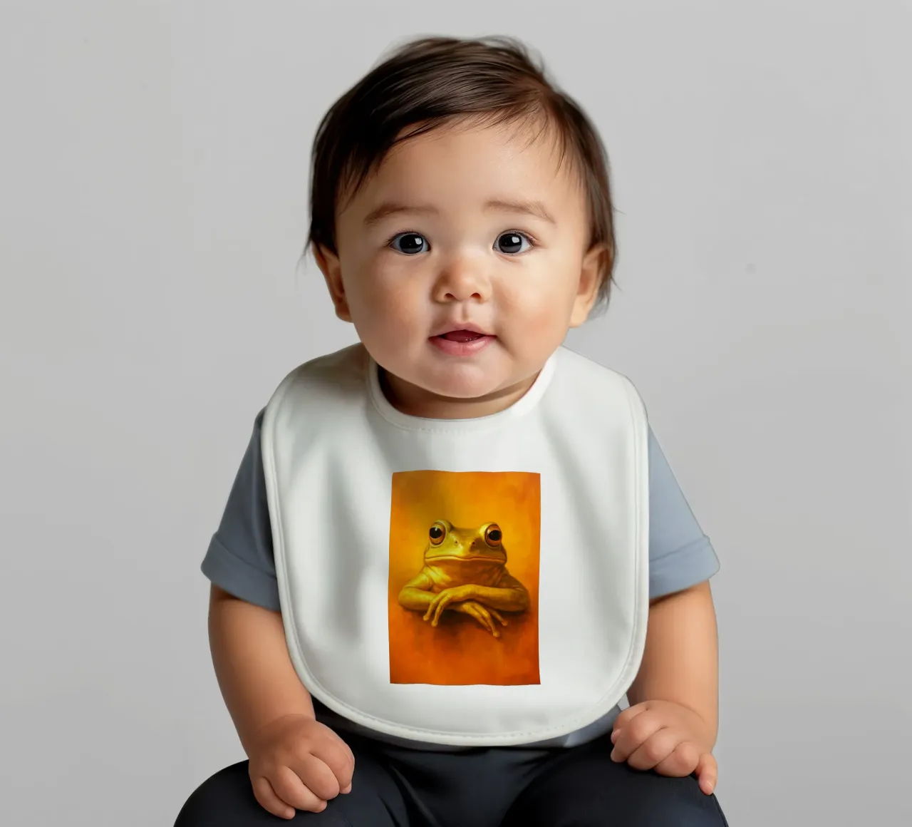 Silly Grumpy Frog baby bib by Rawdenox