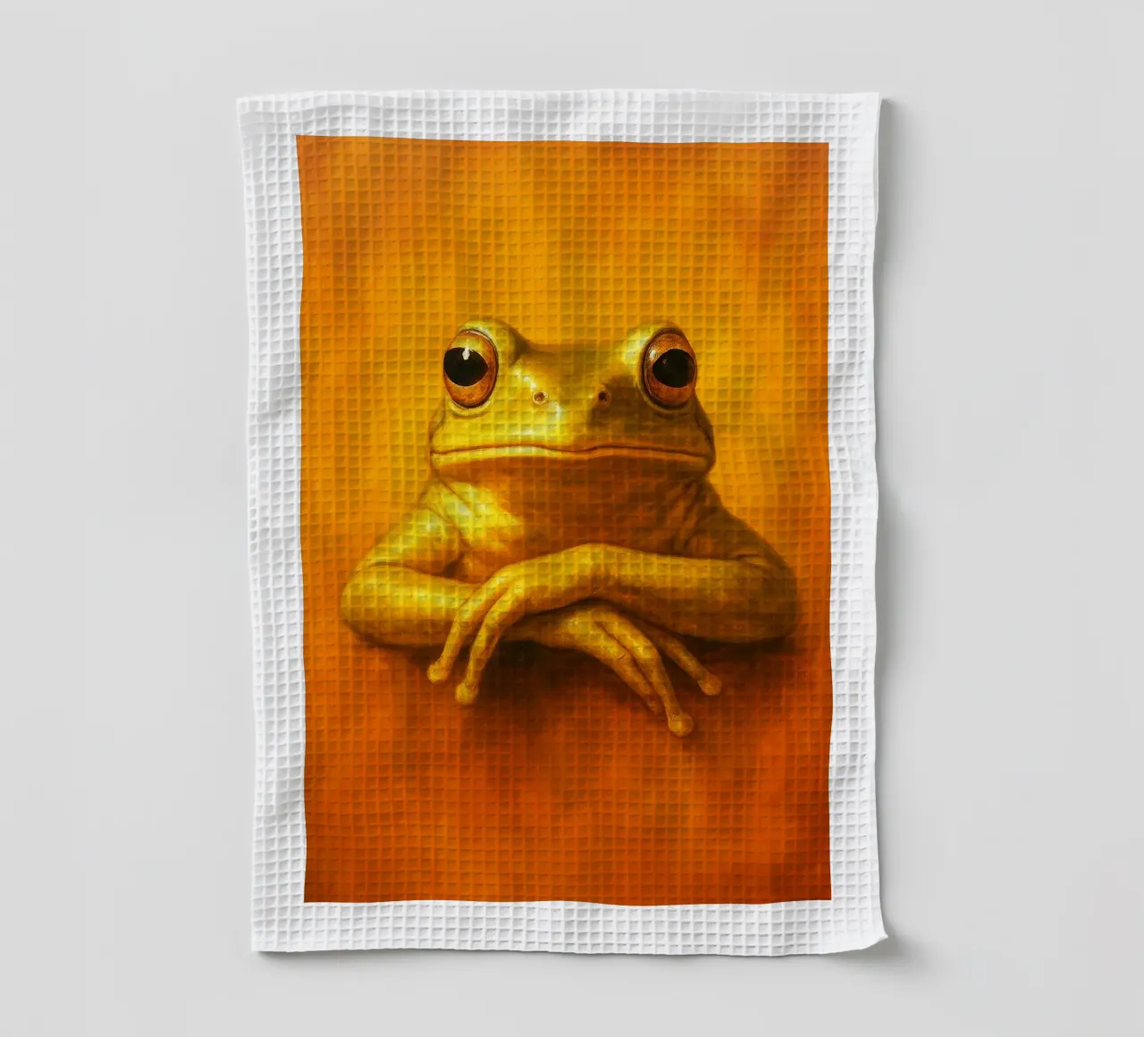 Silly Grumpy Frog tea towel by Rawdenox