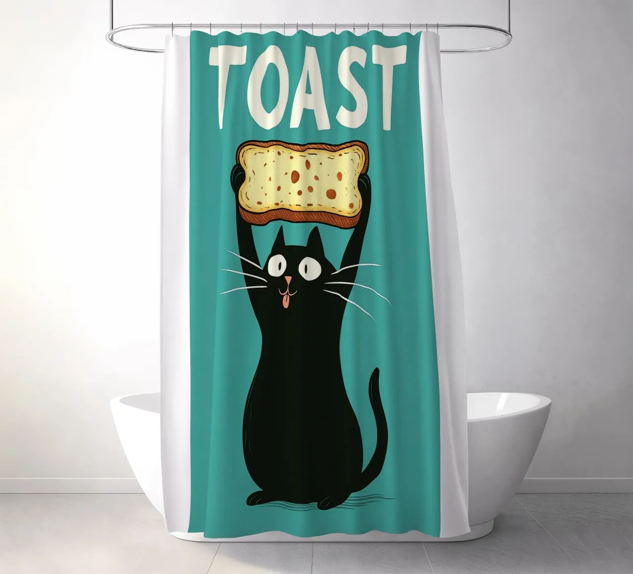 Toast Funny Cat shower curtain by Rawdenox