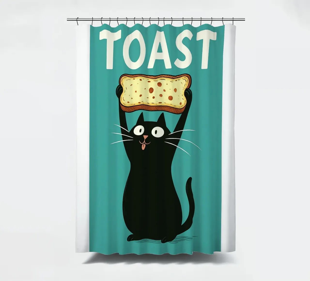 Toast Funny Cat shower curtain by Rawdenox
