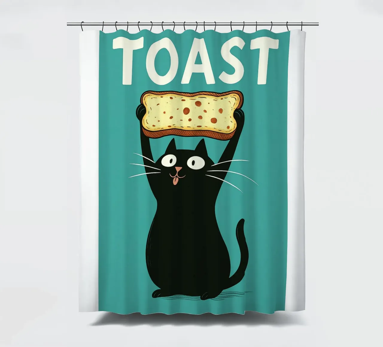 Toast Funny Cat shower curtain by Rawdenox