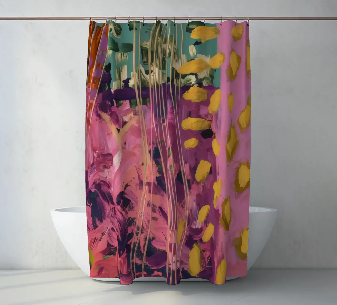 Fuchsia Dot Dream shower curtain by Sublime Layers