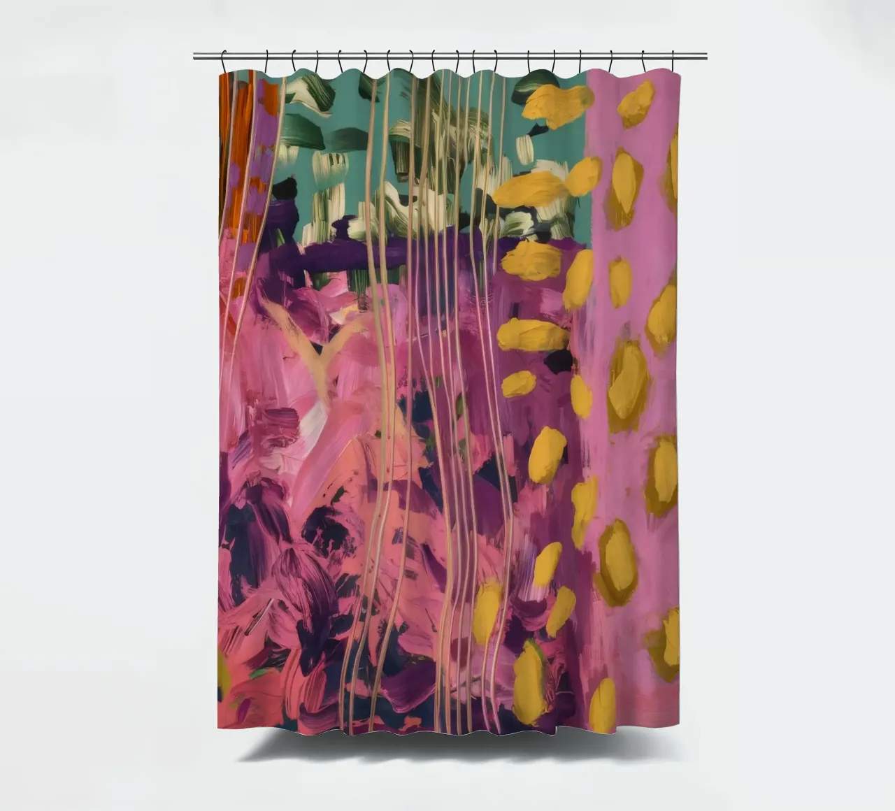 Fuchsia Dot Dream shower curtain by Sublime Layers