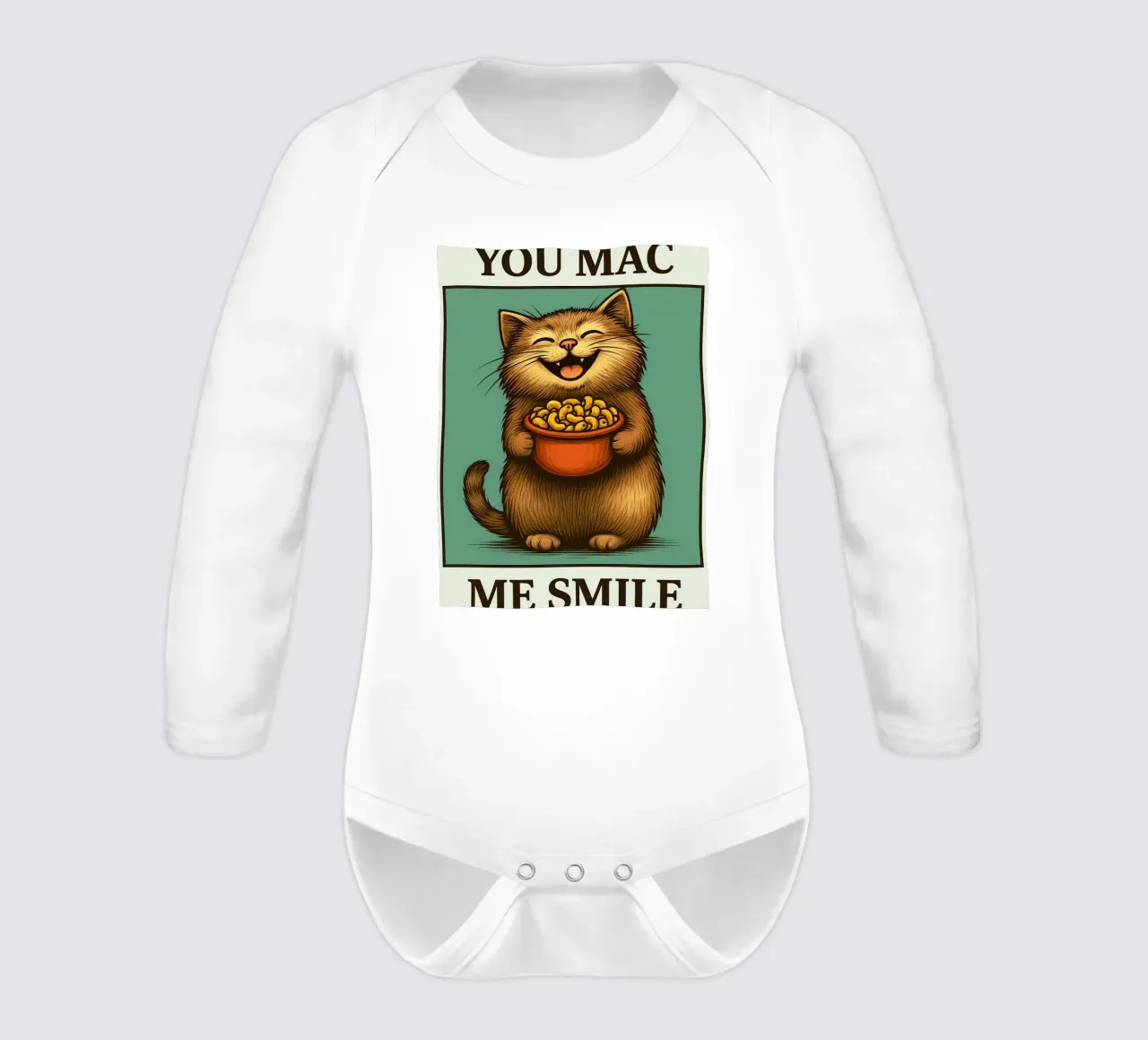 You Mac Me Smile Quote Funny Cat long-sleeve baby romper by Rawdenox