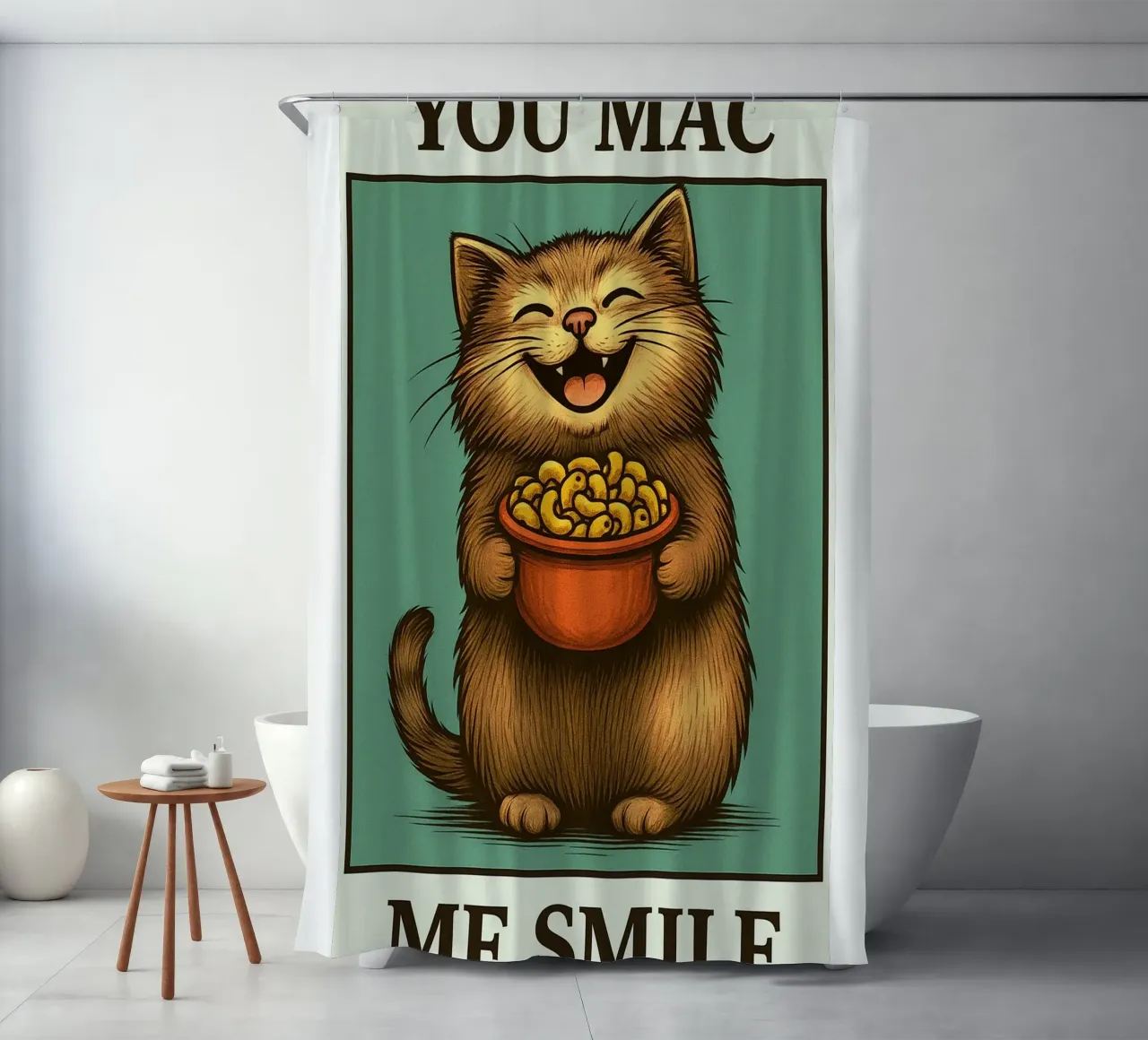 Sie Mac Me Lächeln Zitat lustige Katze Duschvorhang von Rawdenox