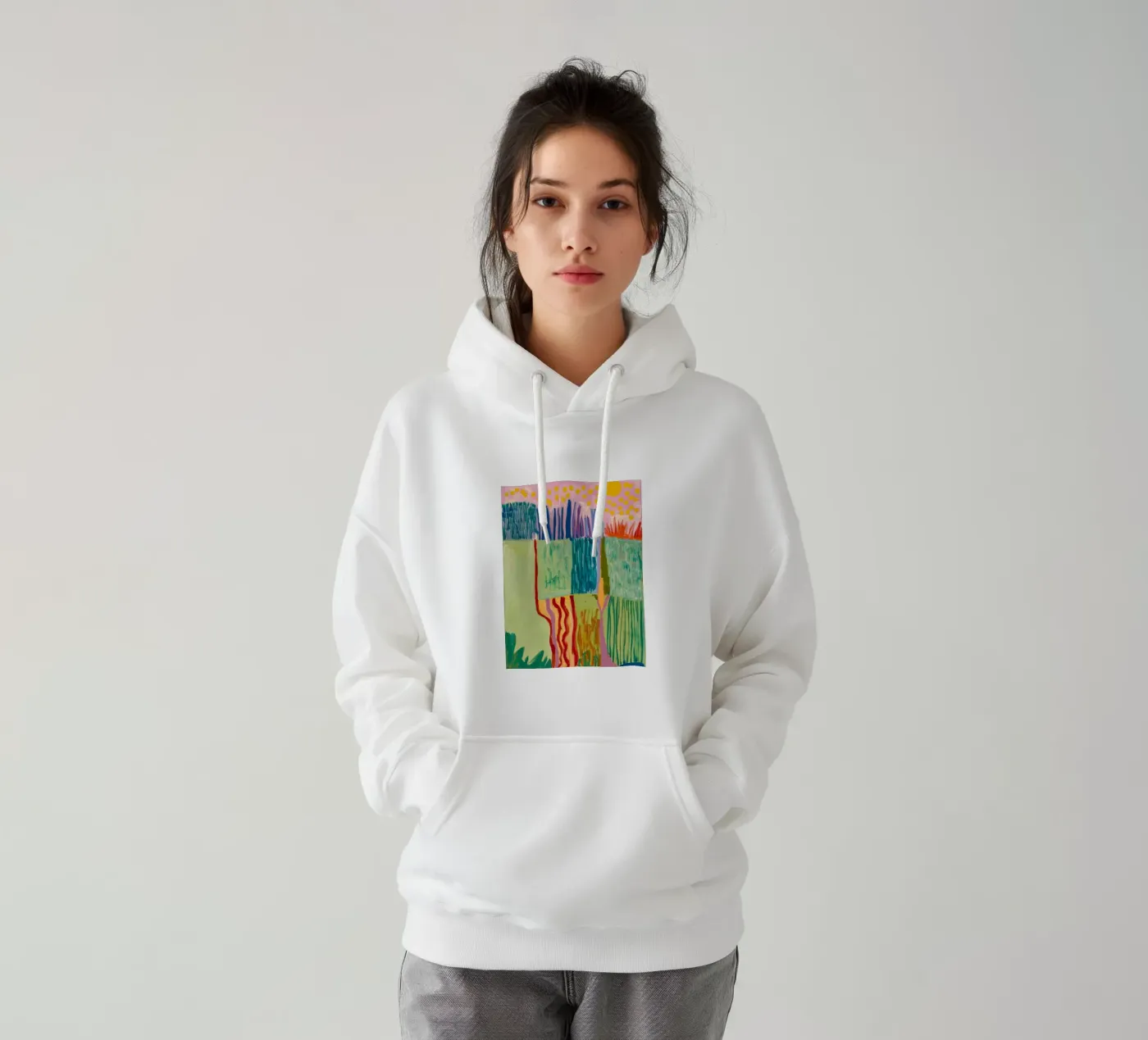 Patchwork Coastal View hoodie by Sublime Layers