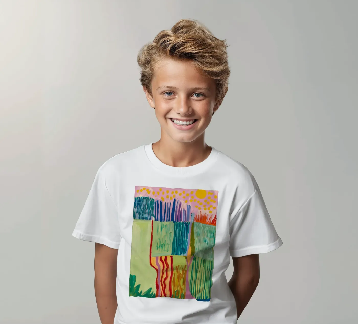 Patchwork Coastal View kinder t-shirt van Sublime Layers