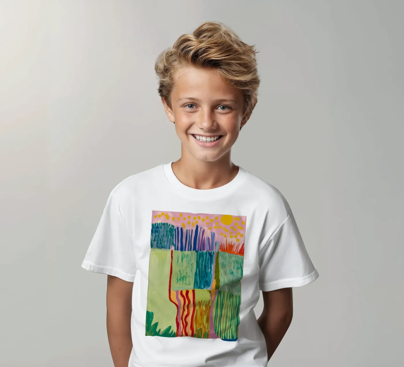 Patchwork Coastal View kinder t-shirt van Sublime Layers
