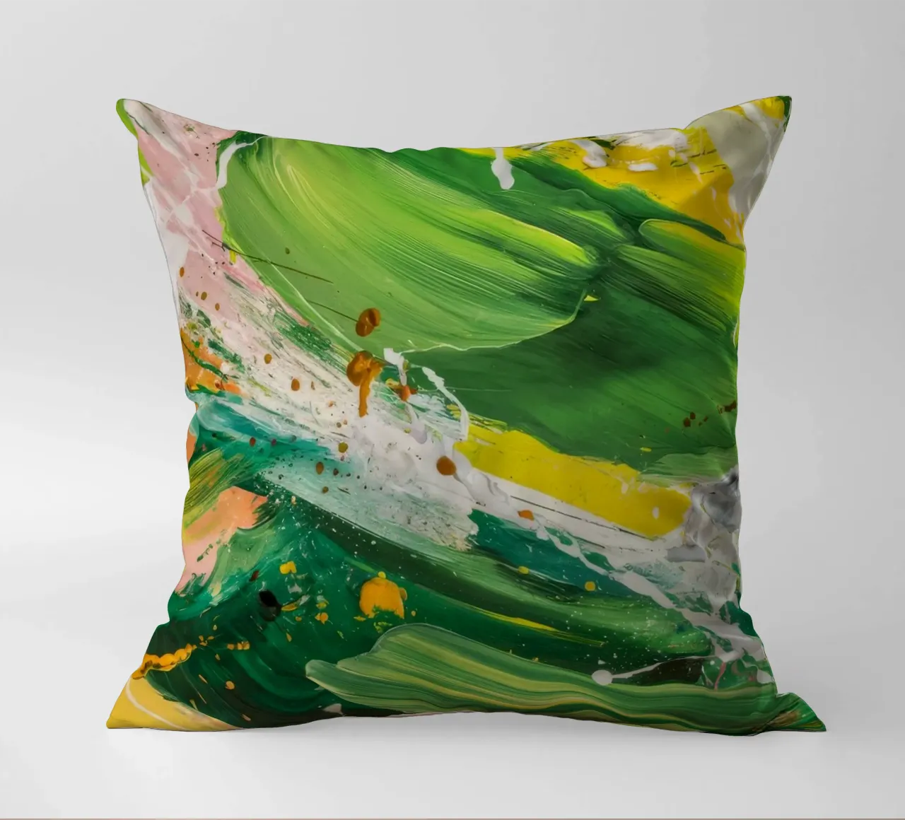 Emerald Brushstroke Dance decorative cushion by Sublime Layers