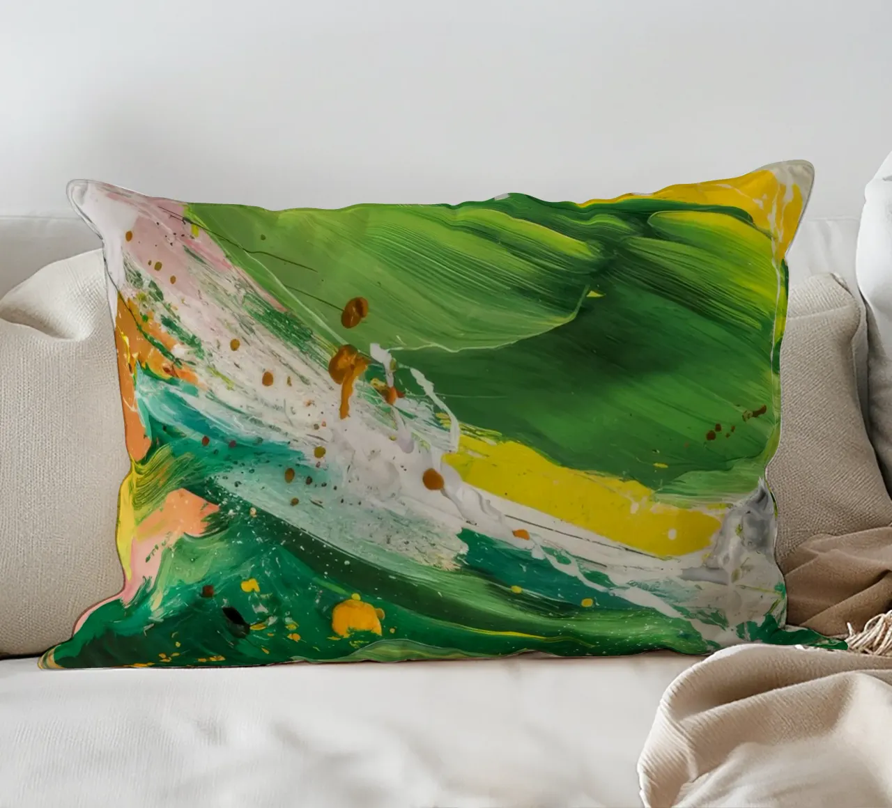 Emerald Brushstroke Dance decorative cushion by Sublime Layers