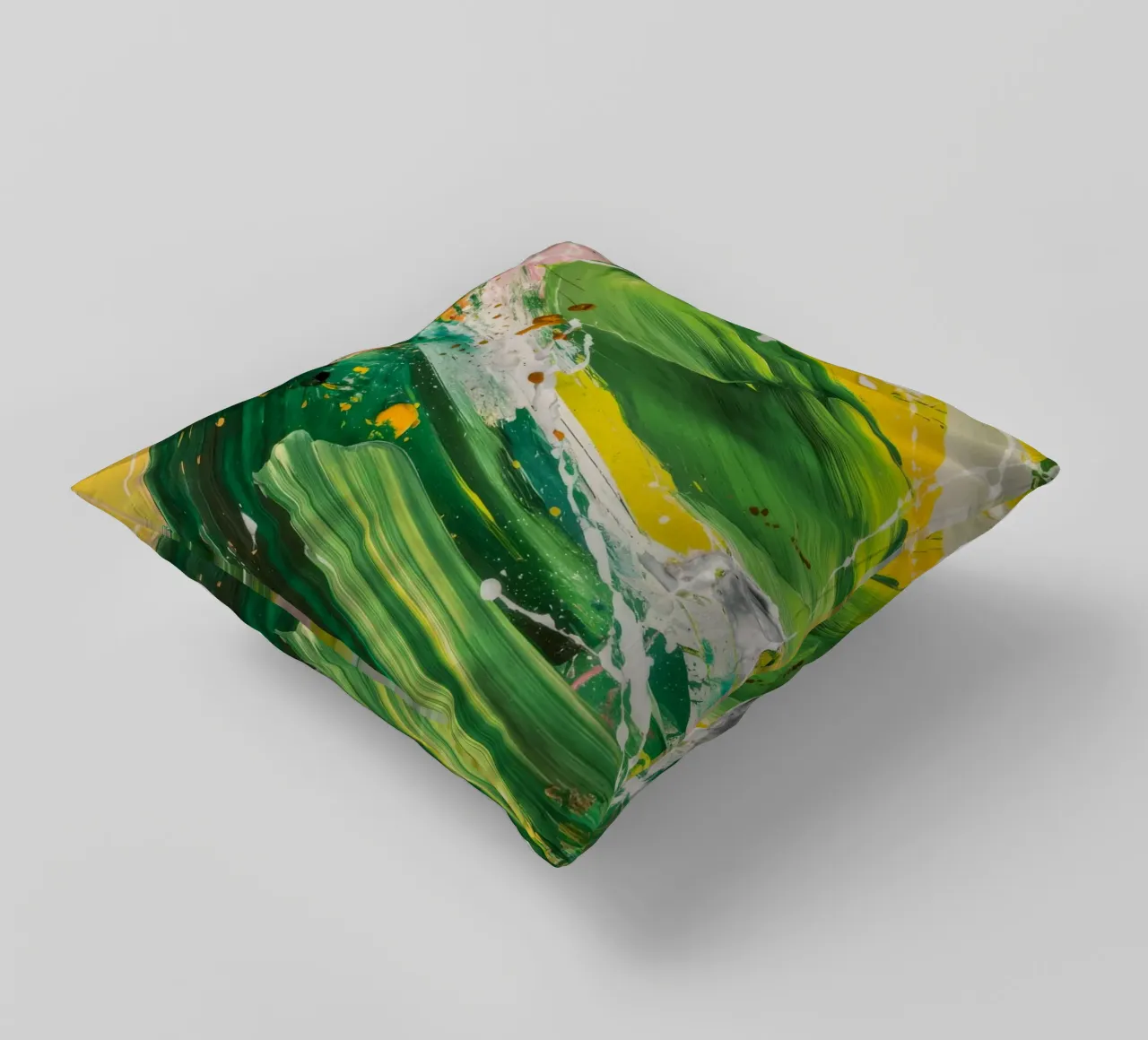 Emerald Brushstroke Dance decorative cushion by Sublime Layers