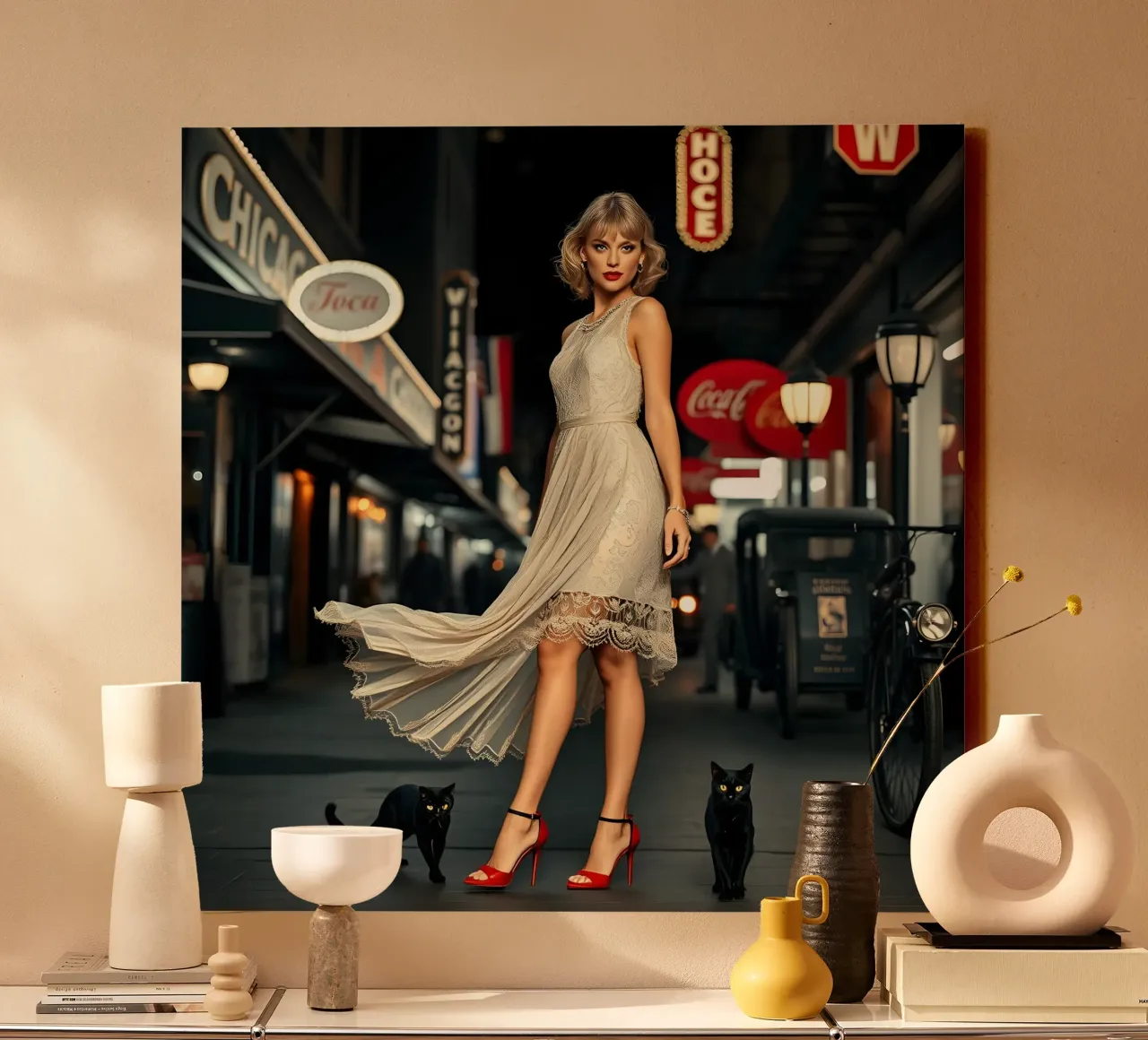chicago 1920ies con i gatti tela con Cornice a cassetta da Anita's Dream
