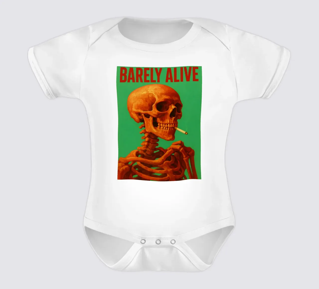 Barely Alive Skeleton Humor short-sleeve baby romper by Rawghenee
