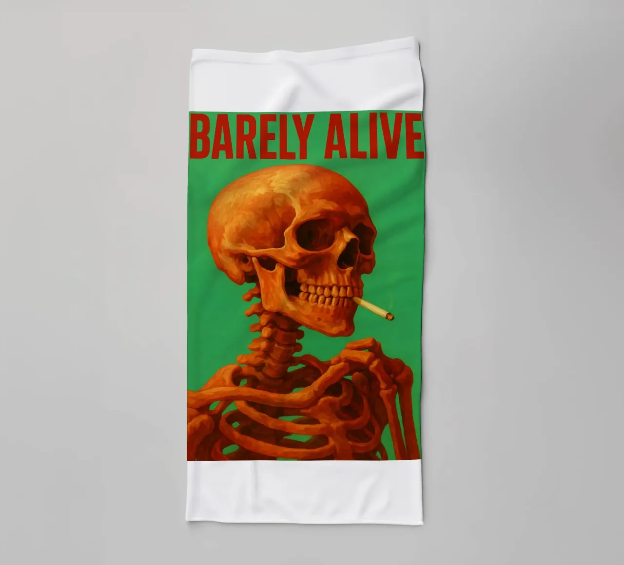 Barely Alive Skeleton Humor towel by Rawghenee