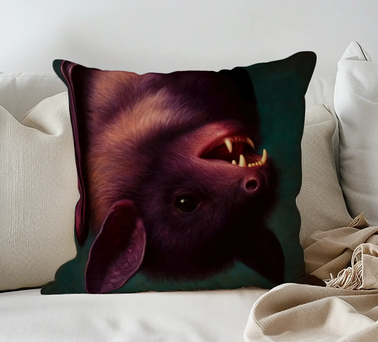 Creepy Bat decorative cushion by Rawghenee