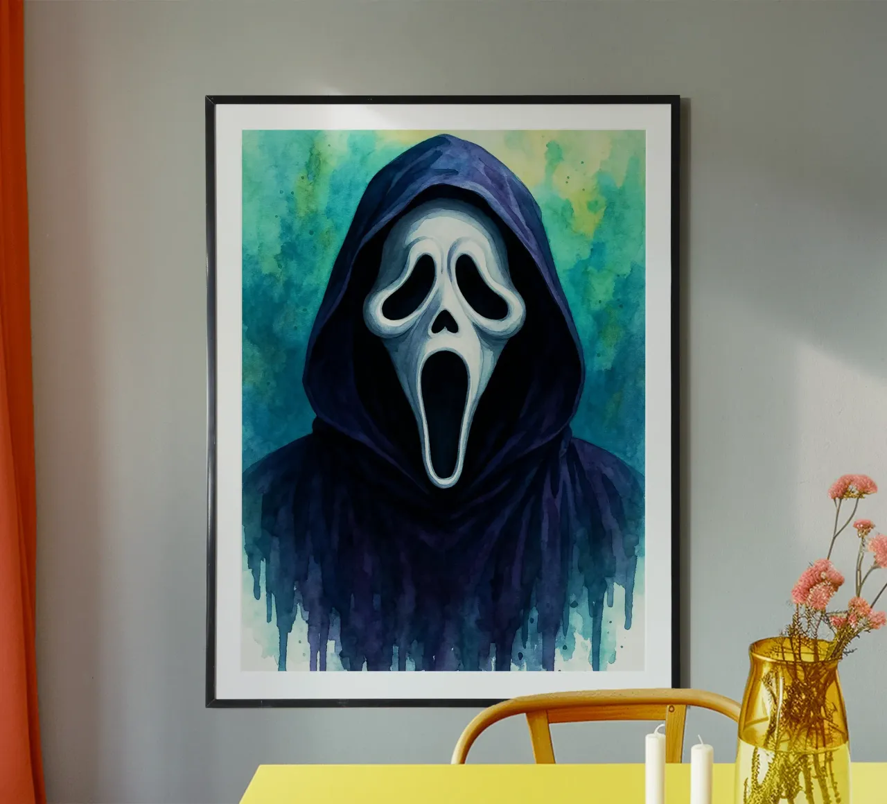 Immaginazione raccapricciante di Ghostface poster con telaio in alluminio da Rawghenee