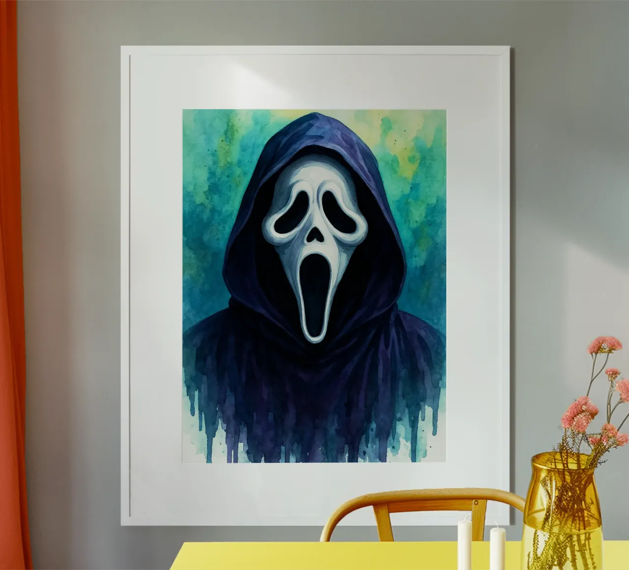 Immaginazione raccapricciante di Ghostface poster con telaio in alluminio da Rawghenee
