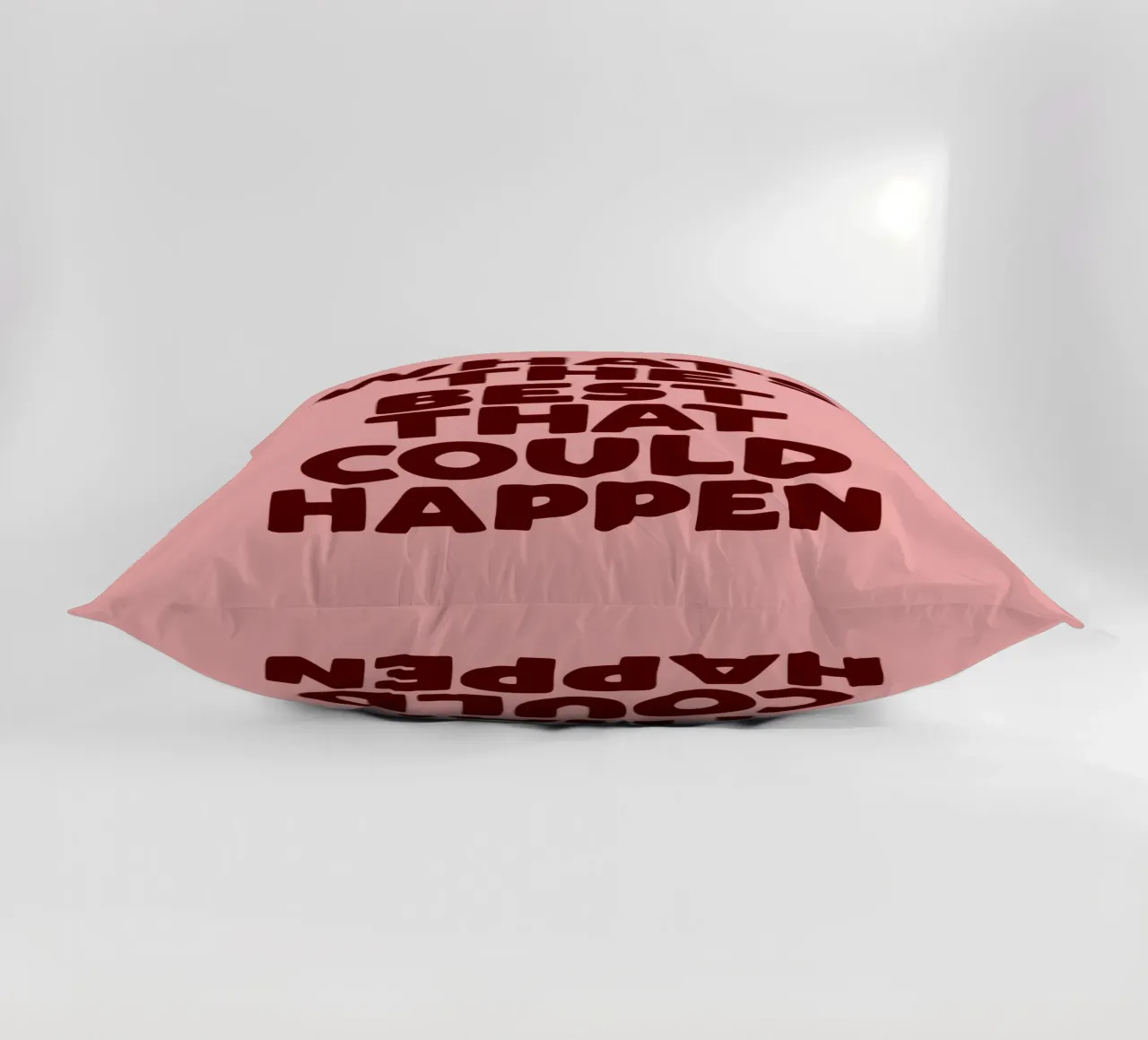 Whats The Best That Could Happen Peach Typography Design decorative cushion by THE MOTIVATED TYPE