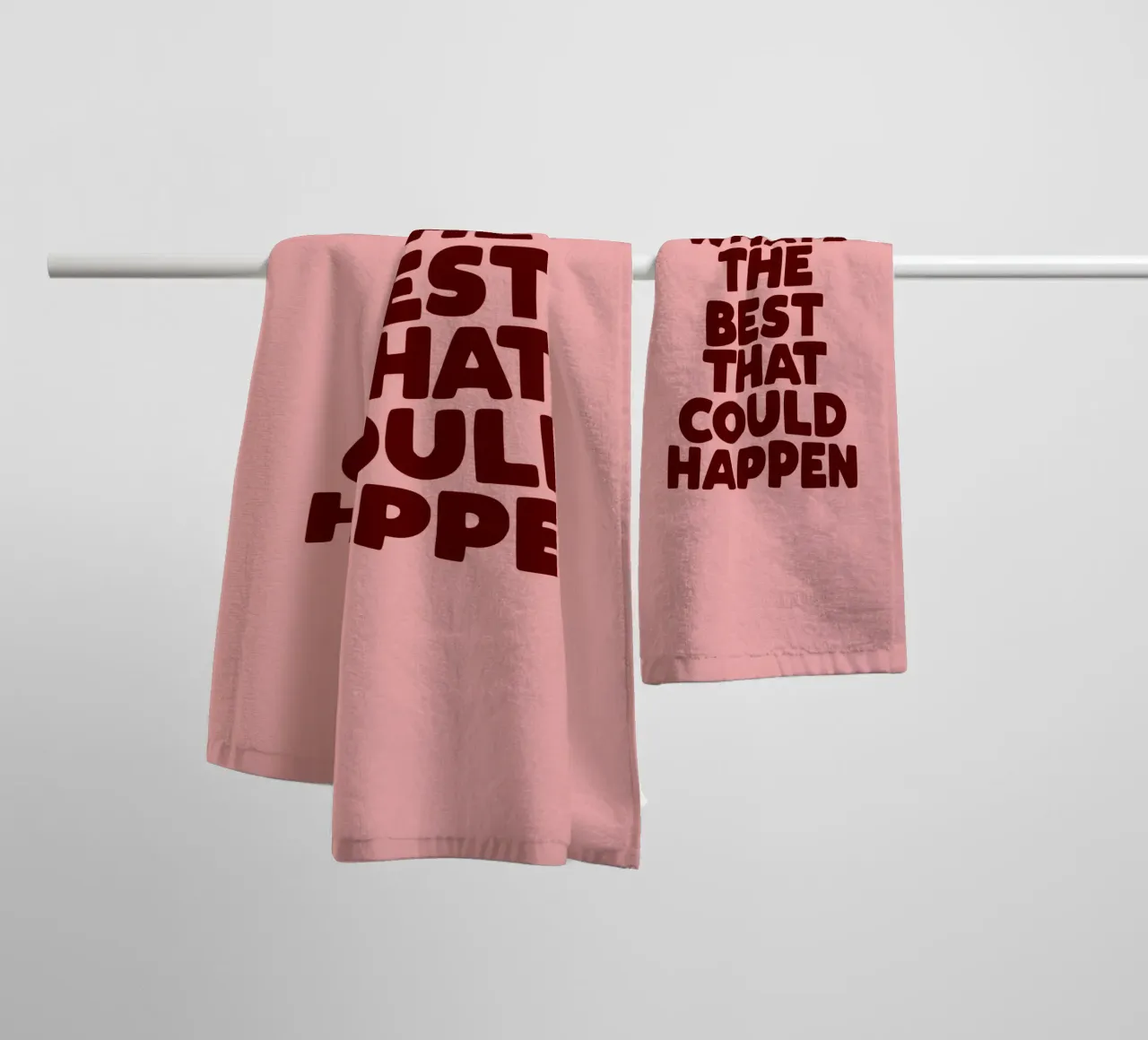 Whats The Best That Could Happen Peach Typography Design towel by THE MOTIVATED TYPE
