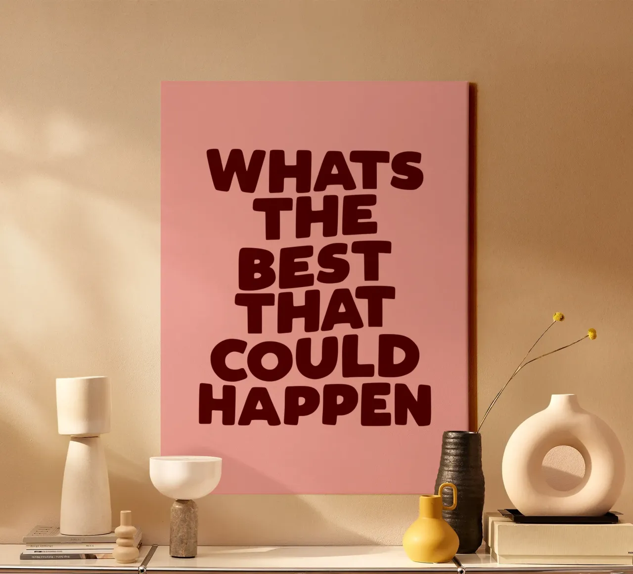 Whats The Best That Could Happen Peach Typography Design canvas by THE MOTIVATED TYPE