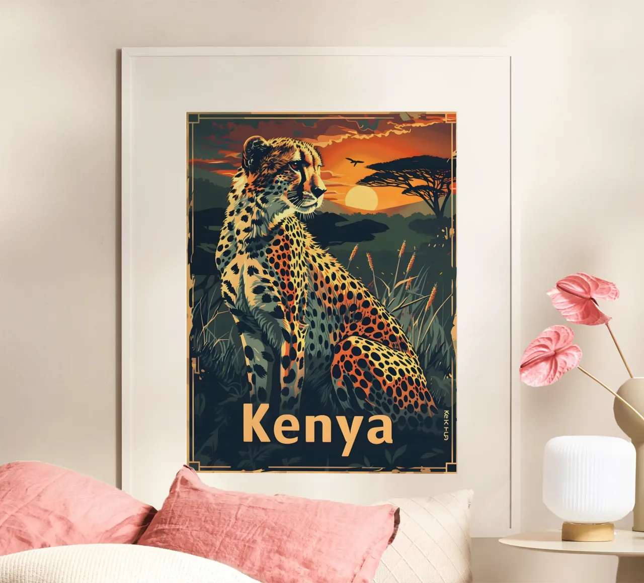 Ghepardo Kenya Vintage poster con telaio in legno da Vintage Travel Art