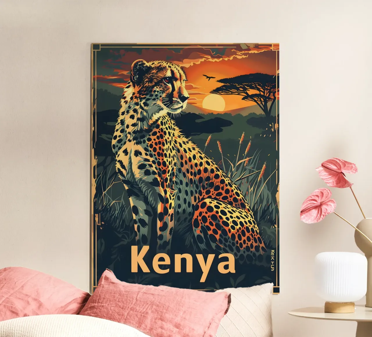 Ghepardo Kenya Vintage poster con telaio in legno da Vintage Travel Art
