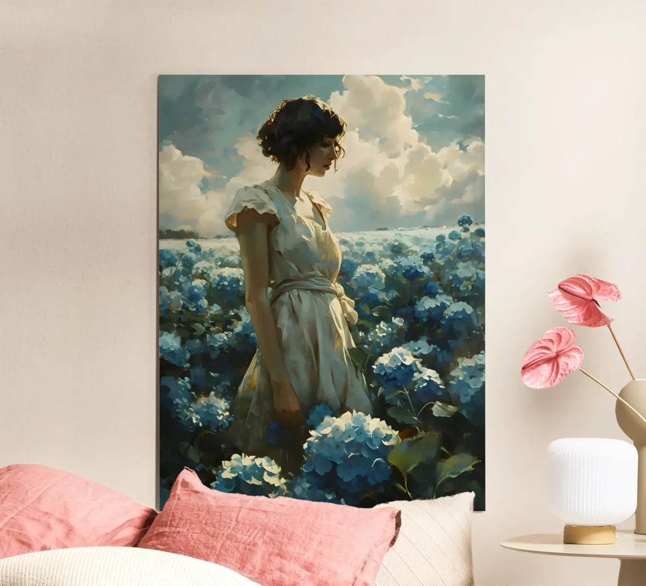Donna circondata da ortensie poster da Vintage Travel Art