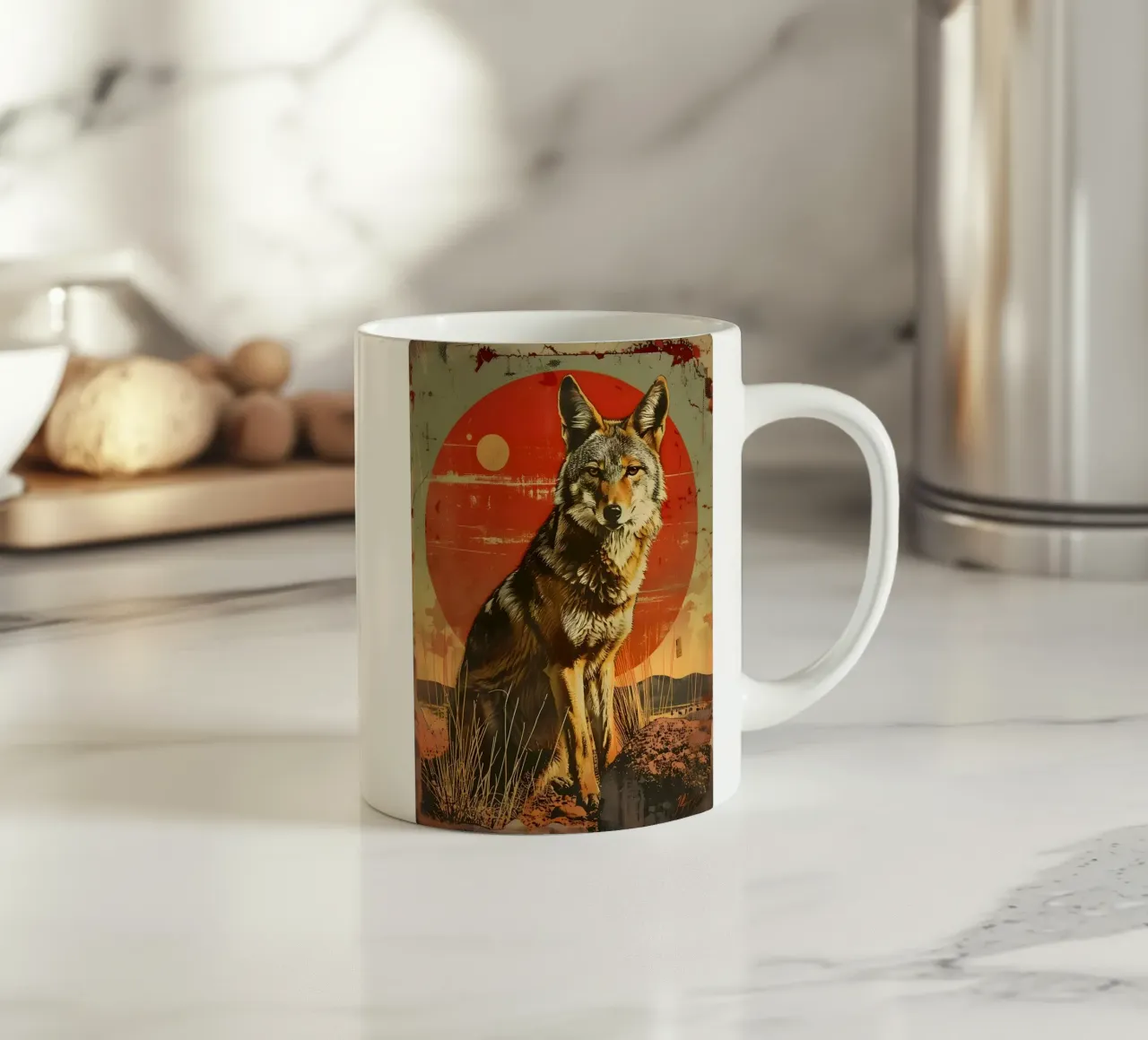 Ritratto d'epoca del coyote tazza in ceramica da Vintage Travel Art