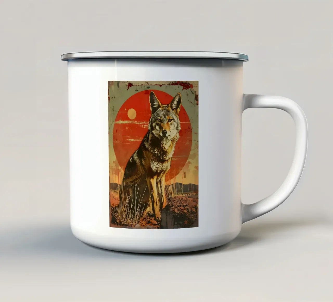 Ritratto d'epoca del coyote tazza in smalto da Vintage Travel Art