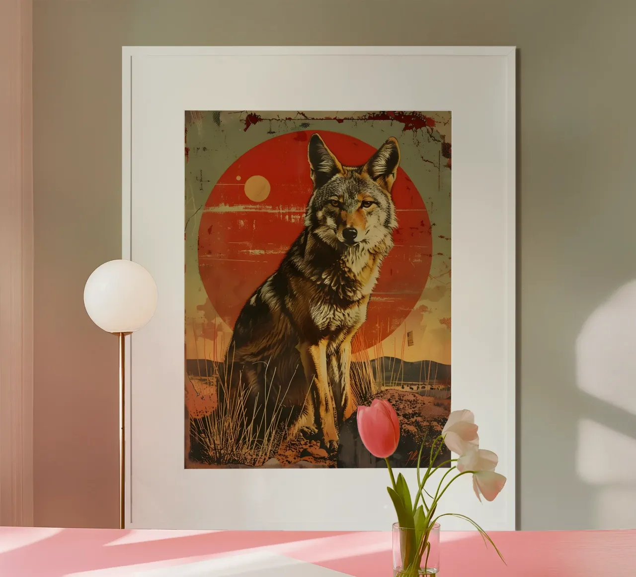 Ritratto d'epoca del coyote poster con telaio in alluminio da Vintage Travel Art