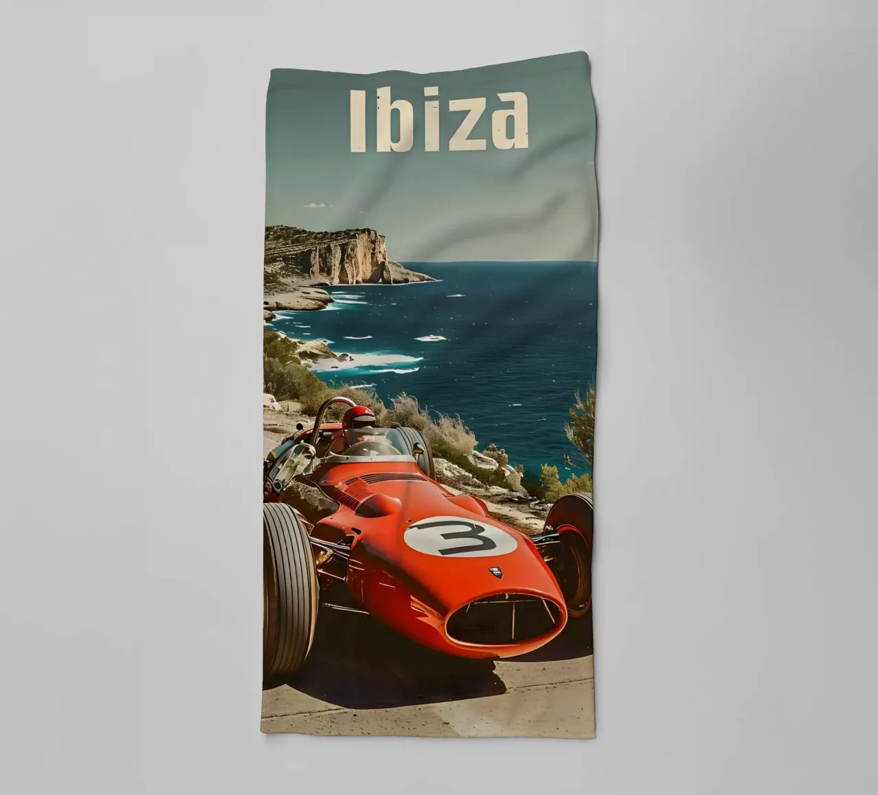 Voiture de course vintage Ibiza serviette de bain de Vintage Travel Art