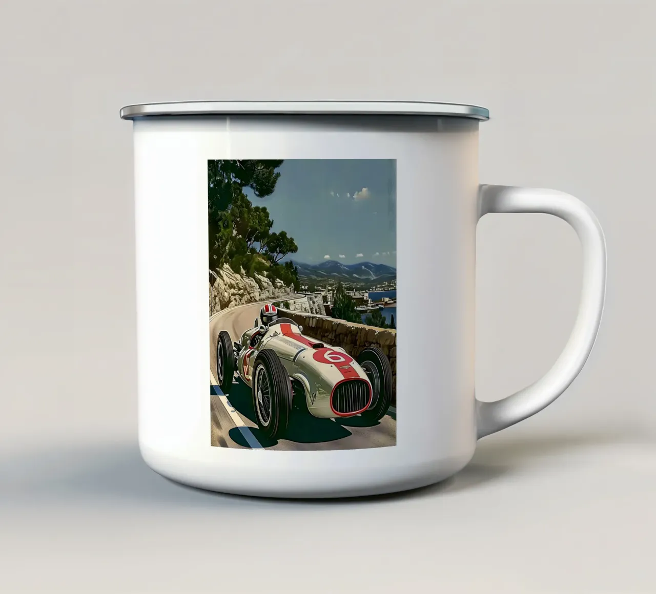 Sud de la France voiture de course vintage mug en émail de Vintage Travel Art