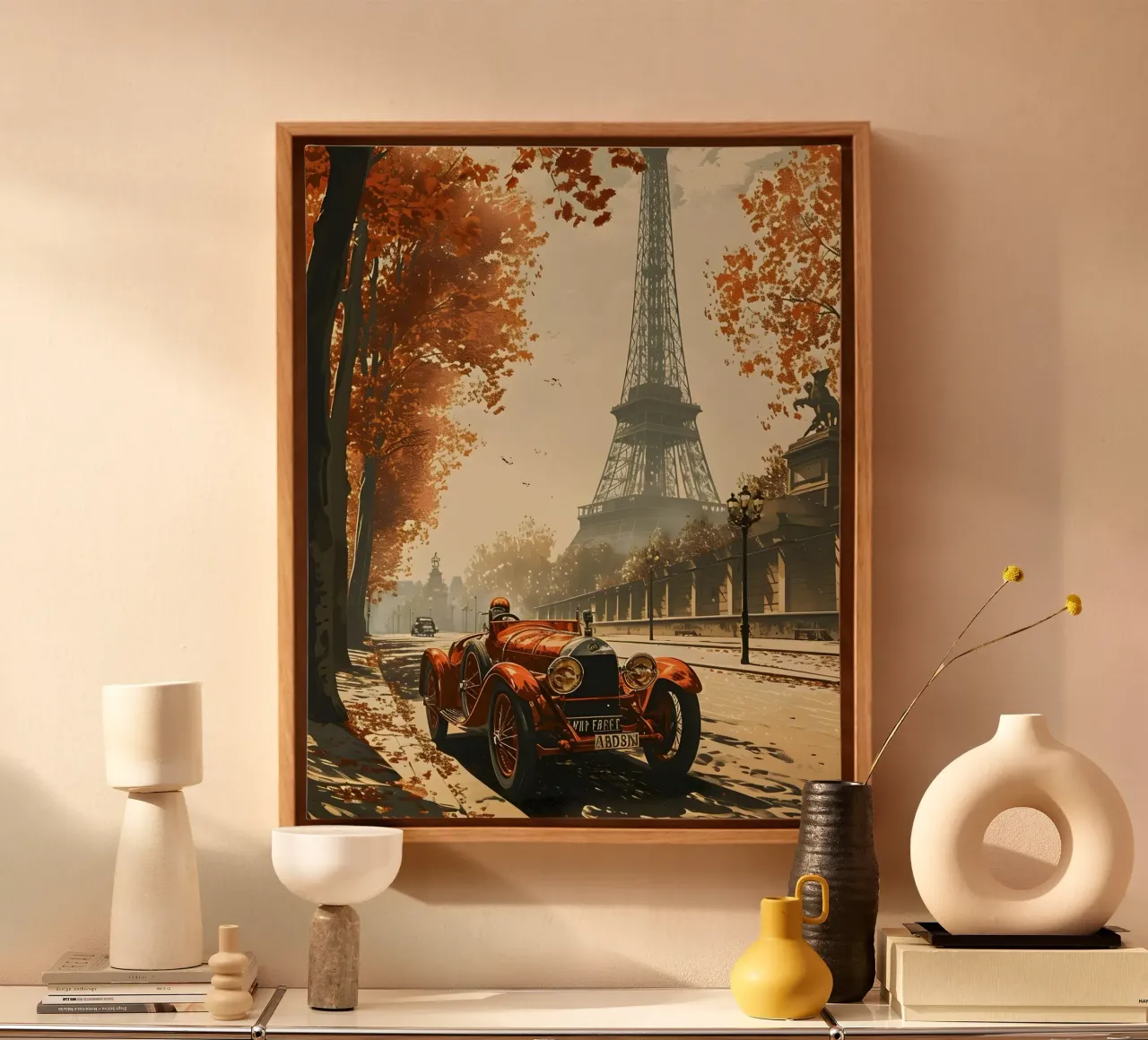Parigi auto d'epoca Torre Eiffel tela con Cornice a cassetta da Vintage Travel Art