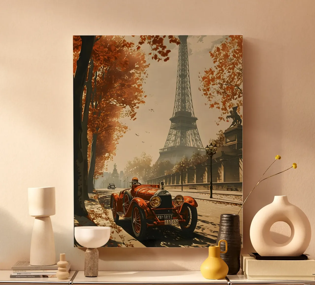 Parigi auto d'epoca Torre Eiffel tela con Cornice a cassetta da Vintage Travel Art